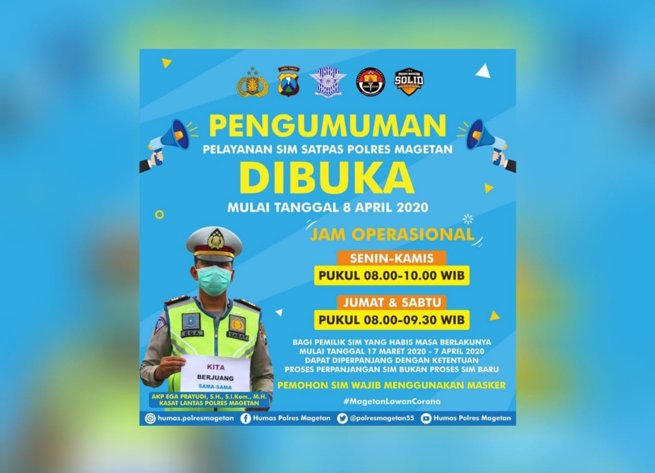 Pelayanan SIM Satpas Polres Magetan Kembali Dibuka, Pemohon Wajib Pakai Masker