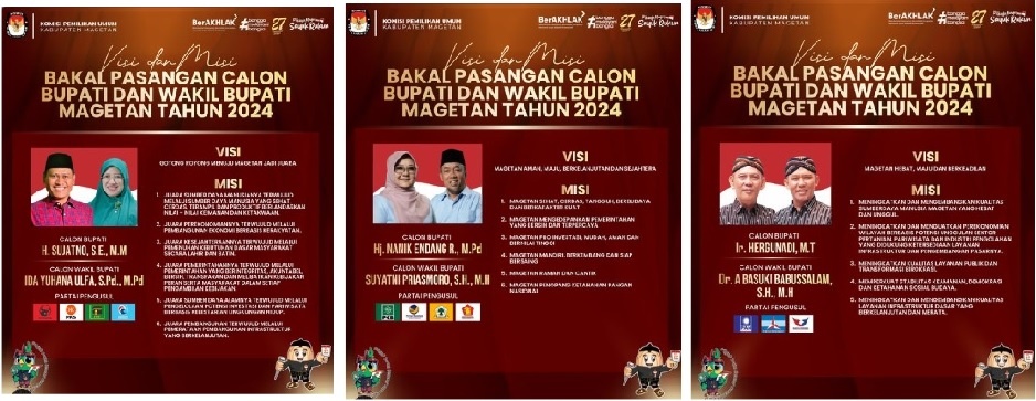 Syarat Administrasi 3 Paslon Calon Bupati dan Wakil Bupati Magetan dalam Pilkada 2024 Lengkap, Ini Visi dan Misi Mereka.