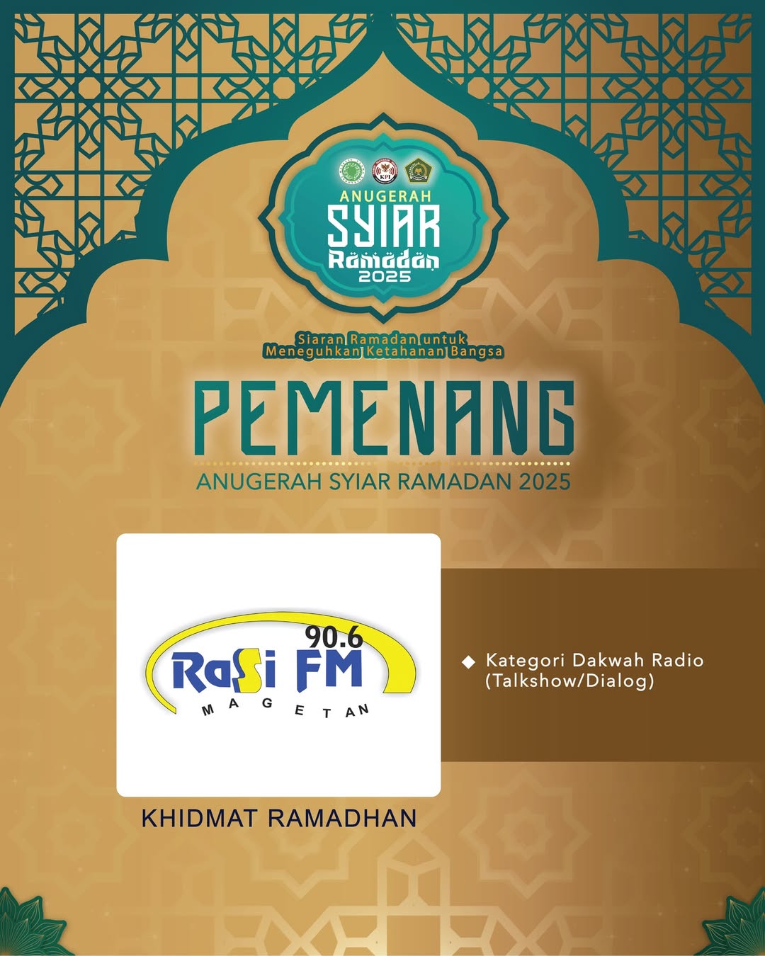 Program Khidmat Ramadhan Radio Rasi Magetan Raih Penghargaan Kategori Dakwah Radio di Ajang Anugerah Syiar Ramadhan KPI Pusat