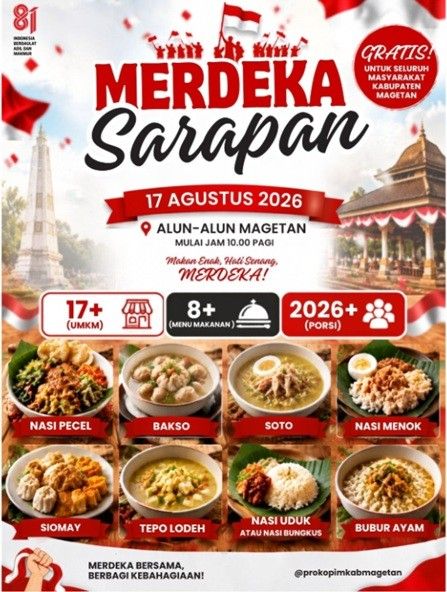 Peringati HUT RI ke-81, Pemkab Magetan Siapkan 2.000 Lebih Porsi Sarapan dari 8 Jenis Menu